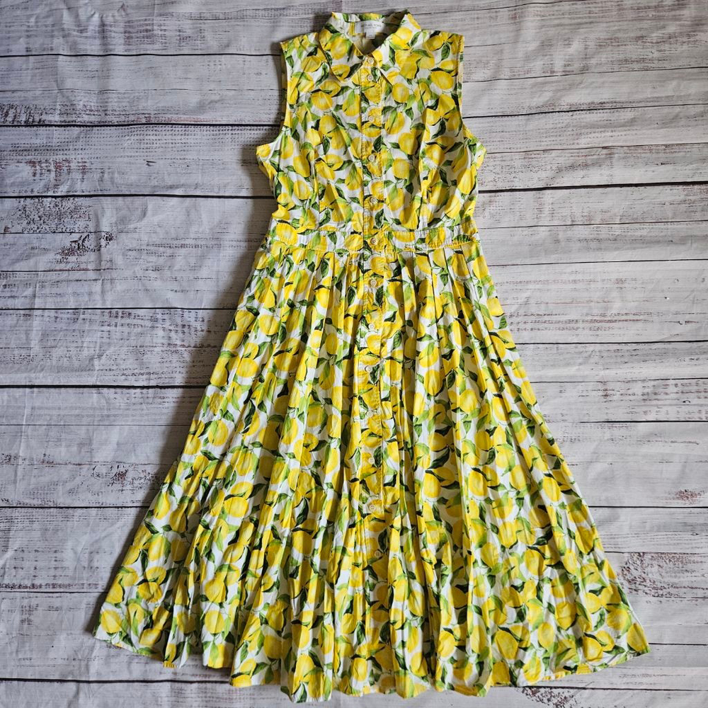 Michael Kors Collection Yellow Lemon-Print Sleeveless Midi Dress, 10